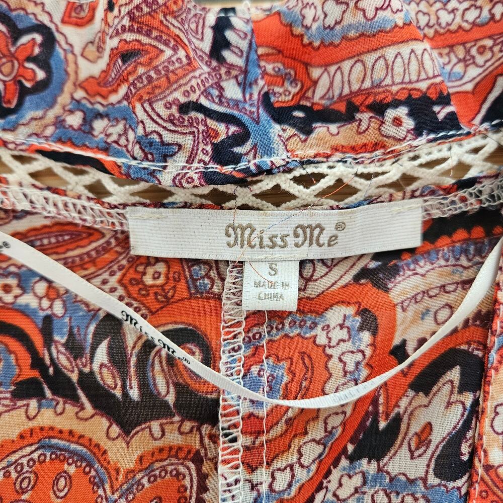 Miss Me Boho Style Paisley Print Open Front Cardigan Fringe Hem Festival Small - Picture 9 of 14